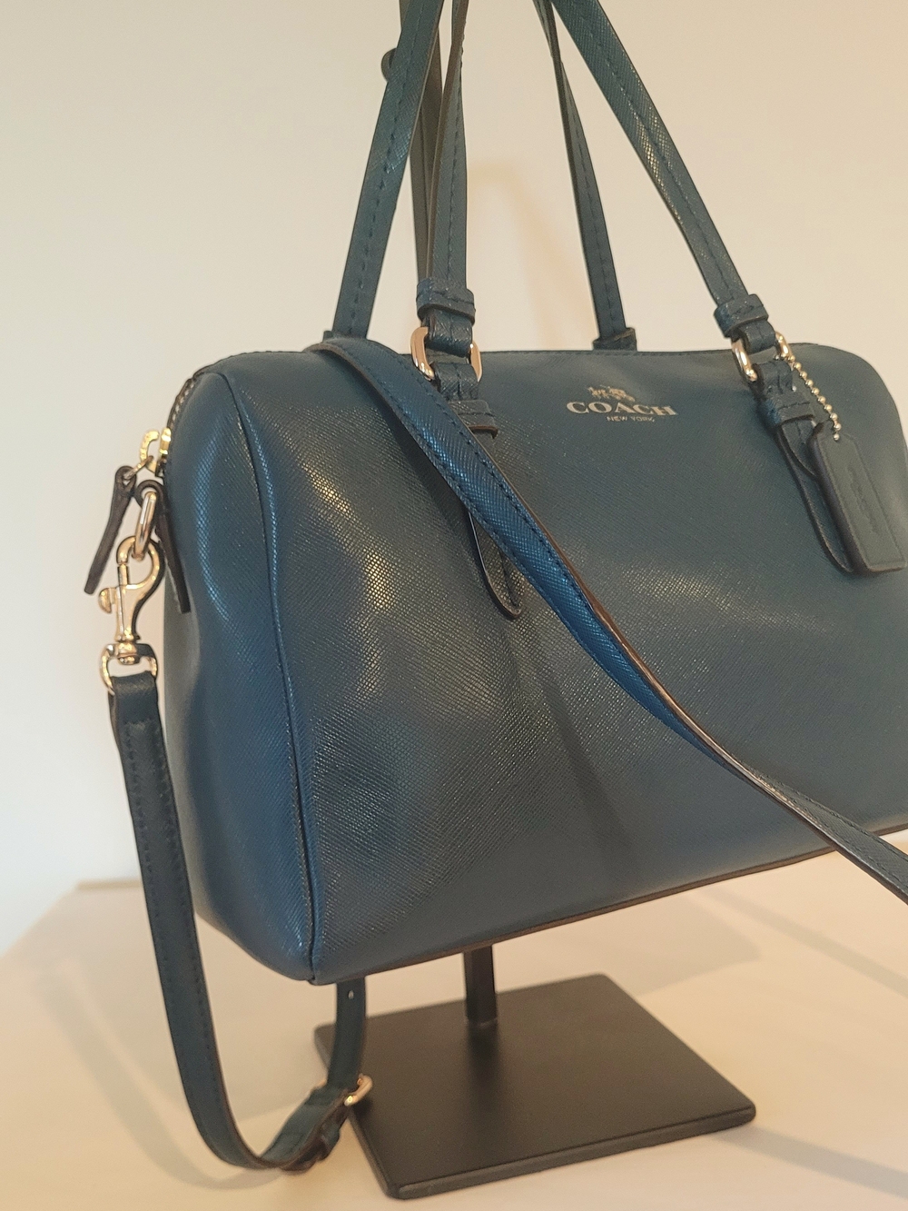 COACH Peyton Bennett Teal Saffiano Leather Satchel - Picture 3 of 8
